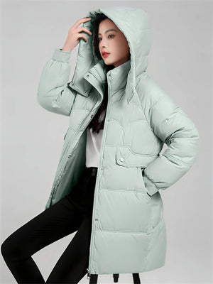 Jaqueta Feminina de Parka Alongada Verde Claro 6