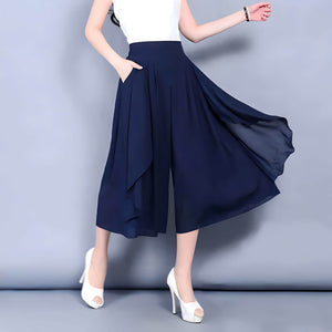 Calça Pantalona de Chiffon Azul Marinho 4