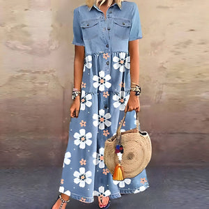 Vestido Longo Azul Floreado 1