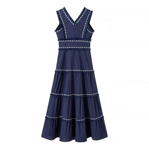 Vestido Longo Bordado Azul Marinho 02