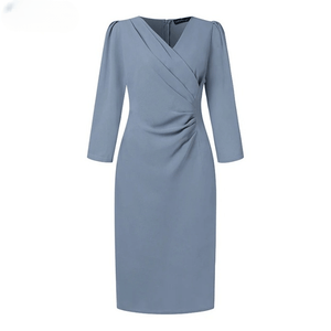 Vestido Midi Elegante Azul Fumê 08