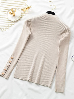 Suéter Casual Feminino Canelado Bege 7