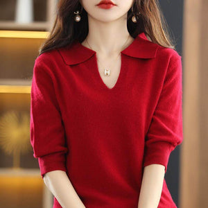 Suéter Feminino Gola Polo Decotado Vermelho