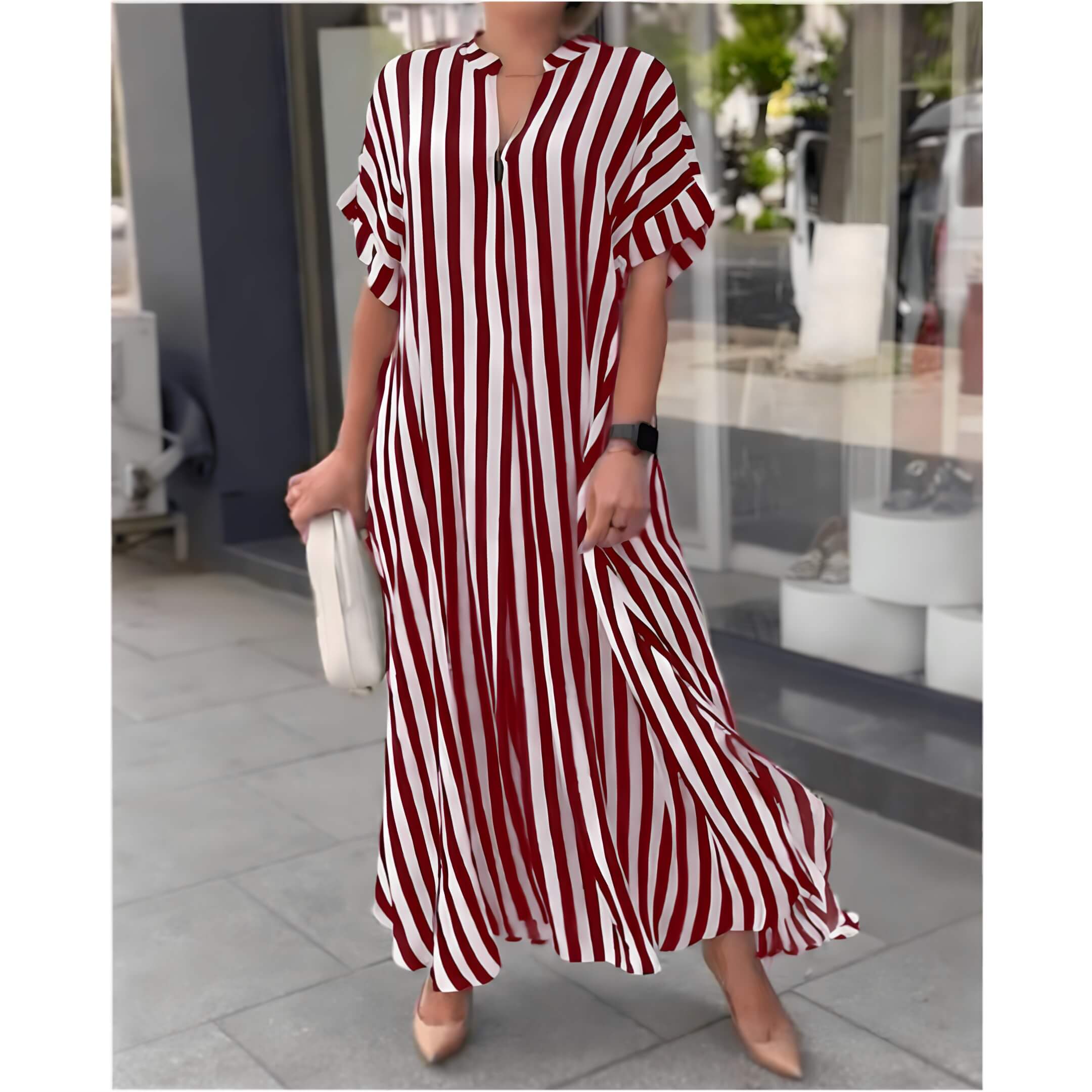 Vestido Longo Listrado Vermelho 5