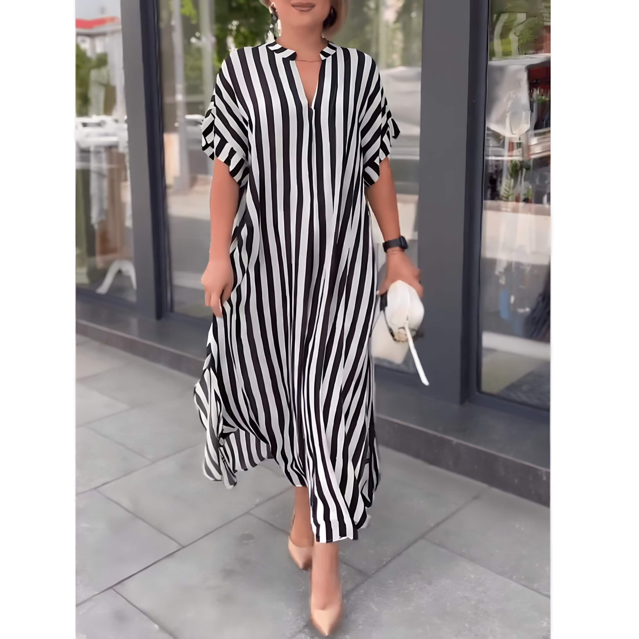 Vestido Longo Listrado Preto 9