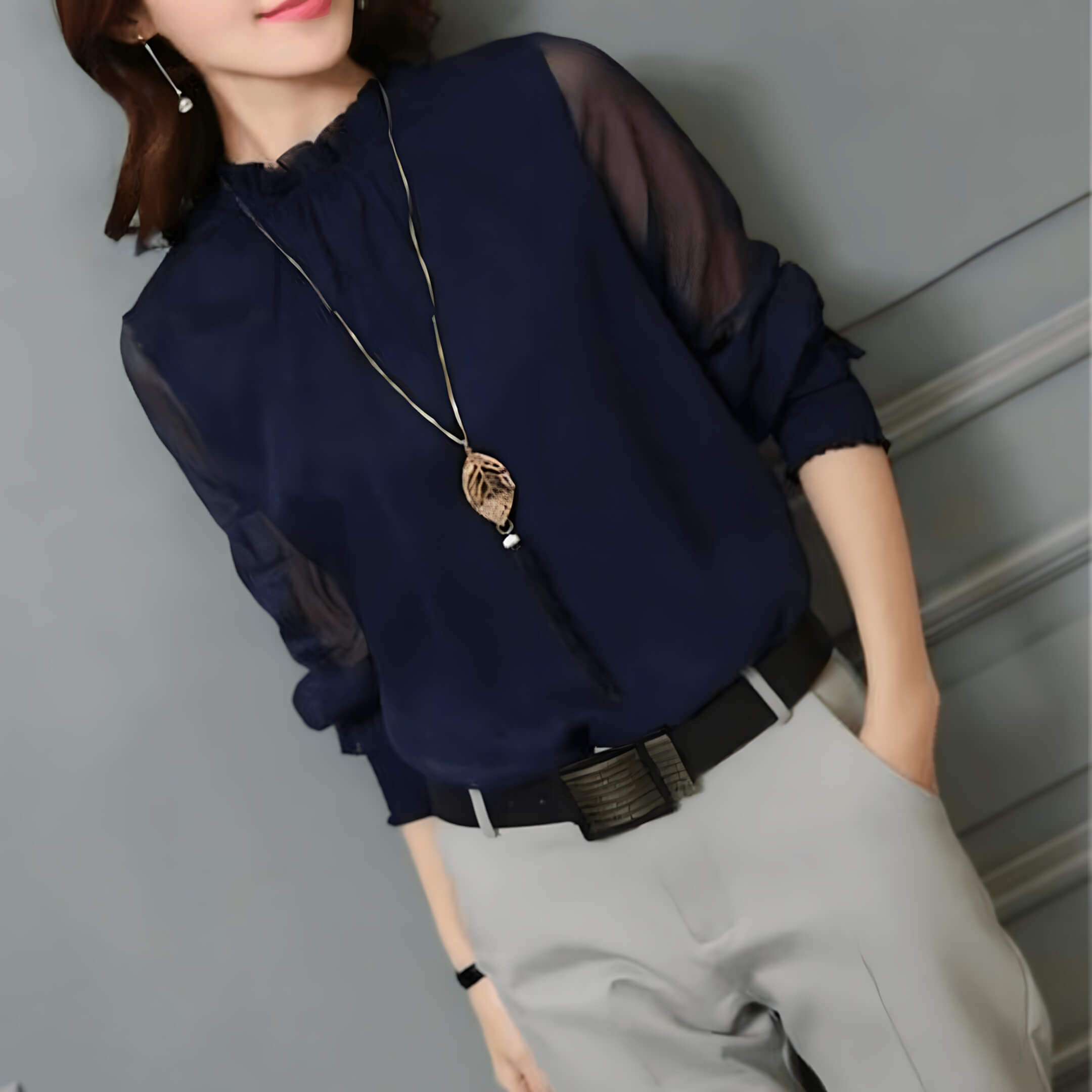 Blusa de Chiffon Azul Marinho 4
