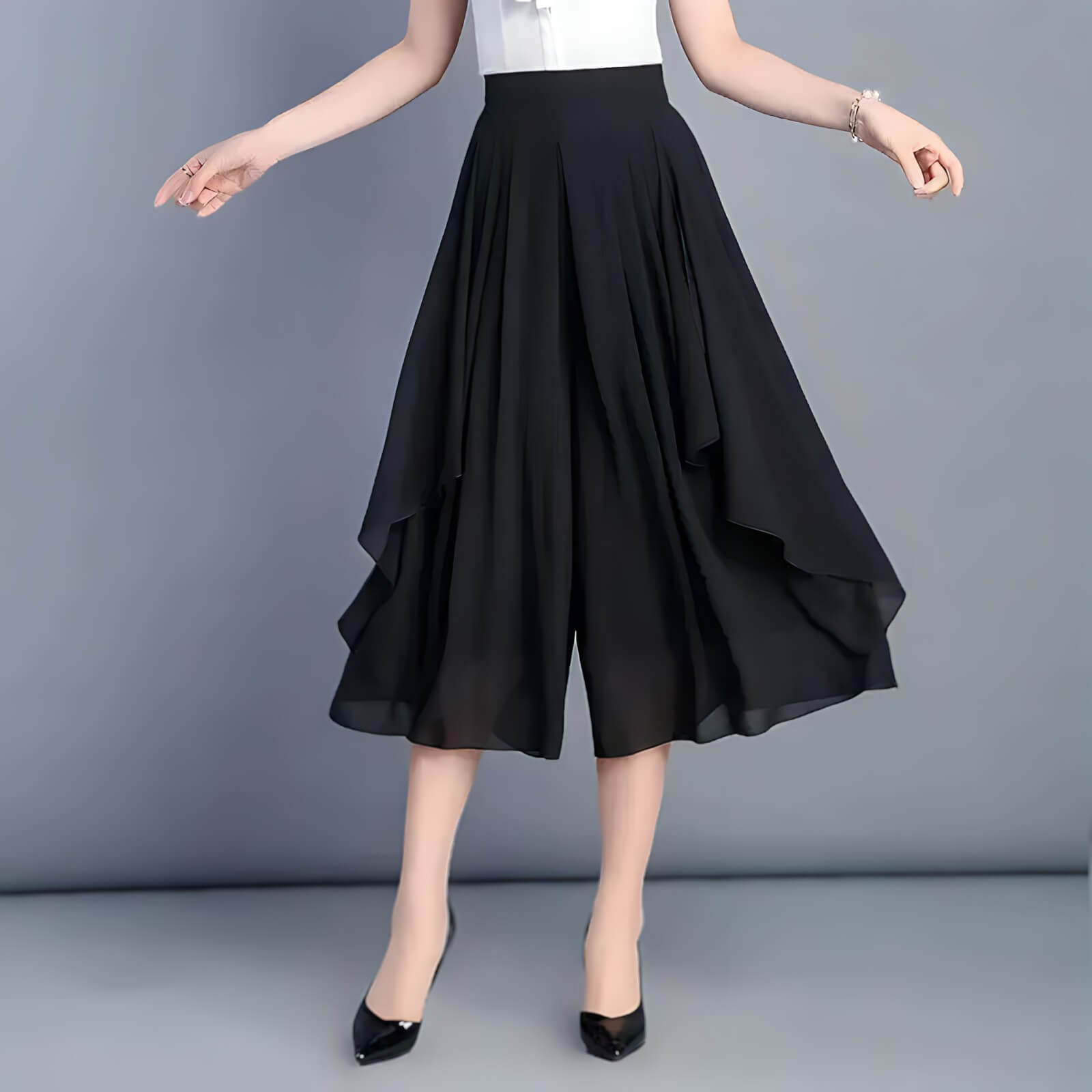 Calça Pantalona de Chiffon Preto 2