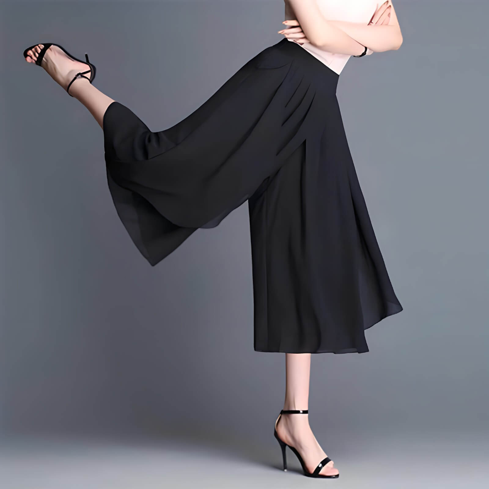 Calça Pantalona de Chiffon Preto 3