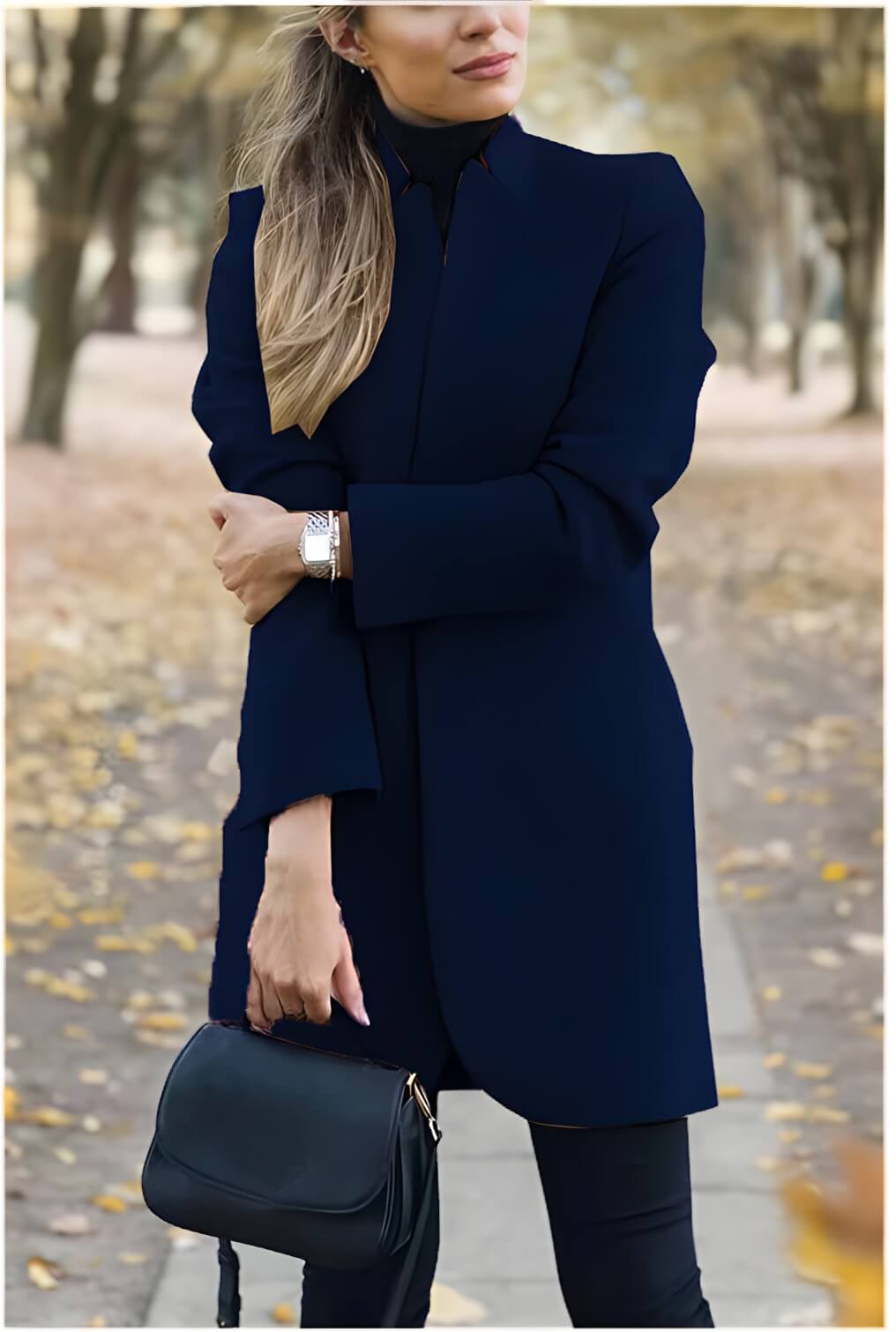 Blazer Alongado de Lã Batida Azul Marinho 15