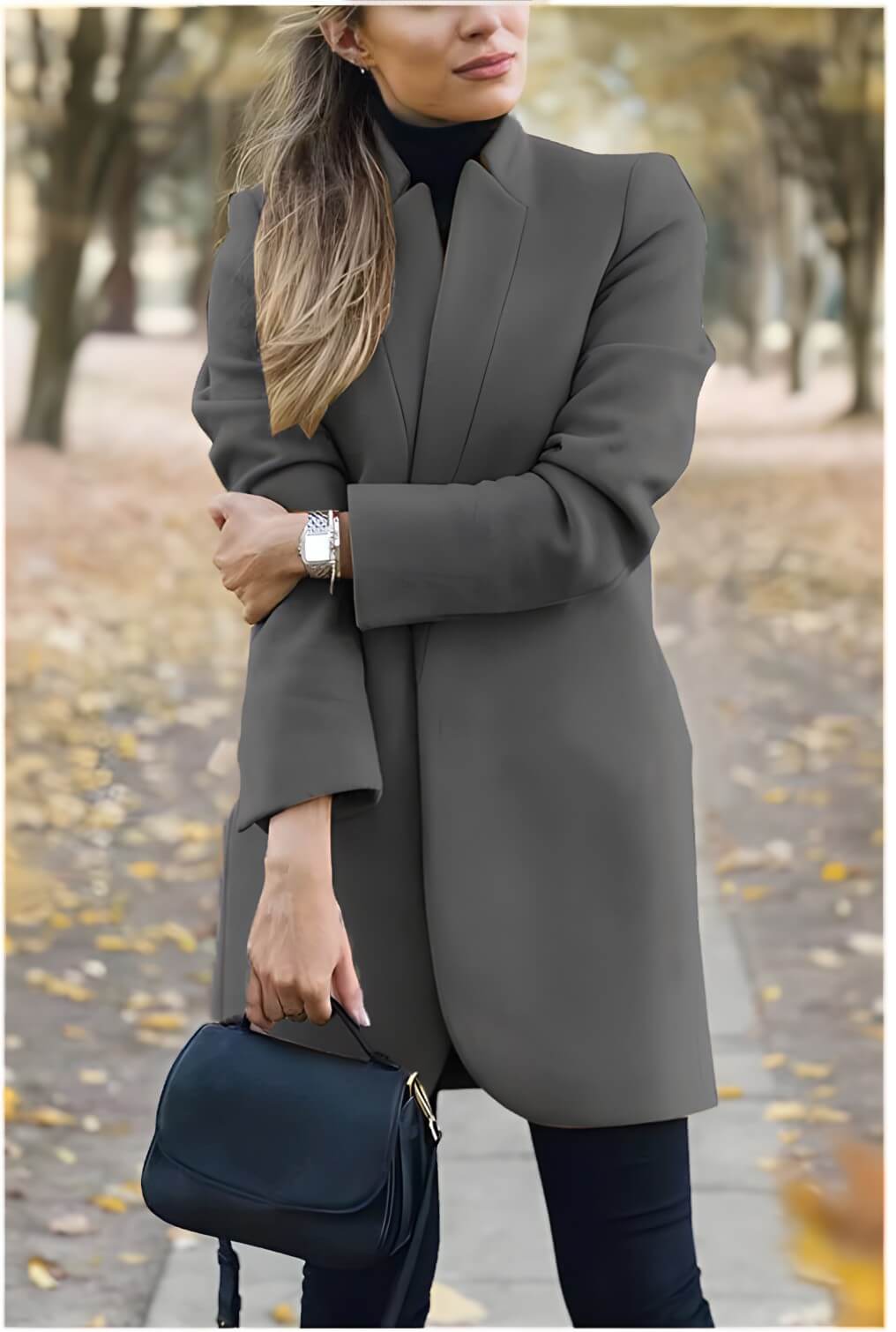 Blazer Alongado de Lã Batida Cinza Escuro 5