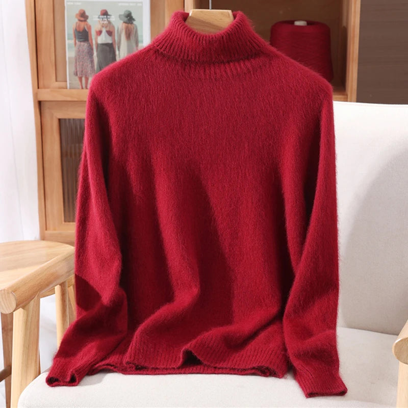 Suéter em Cashmere Gola Alta Vermelho Escuro 14