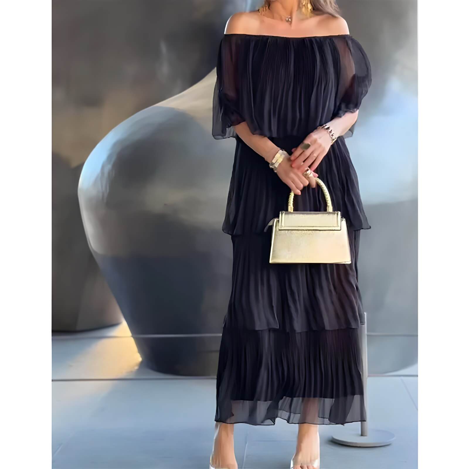 Vestido Mídi de Chiffon Preto 2