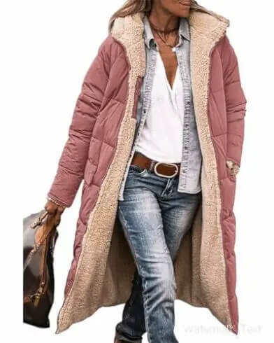 Jaqueta Feminina Longa Forrada Rosa 19