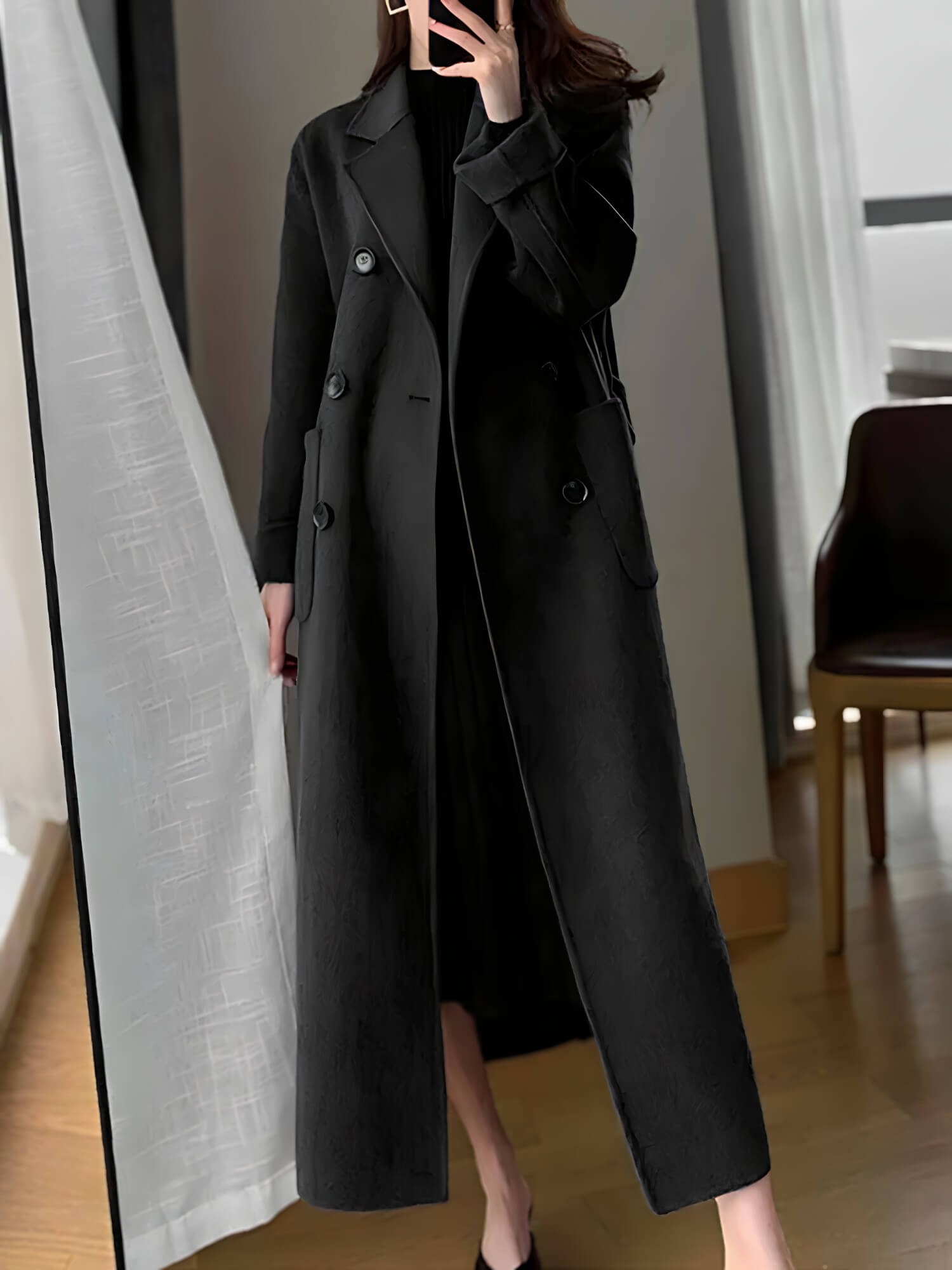 Casaco Feminino Longe de Lã Batida Preto 4