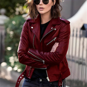 Jaqueta Feminina de Couro Vermelho 3