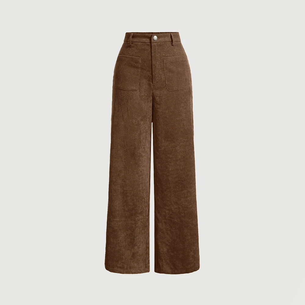Calça Pantalona de Cintura Alta Marrom 01