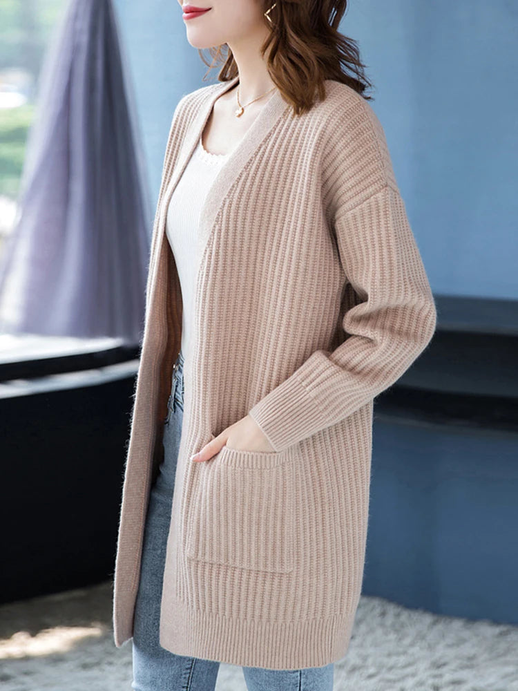 Cardigan Ponto Aberto Alongado Bege 3