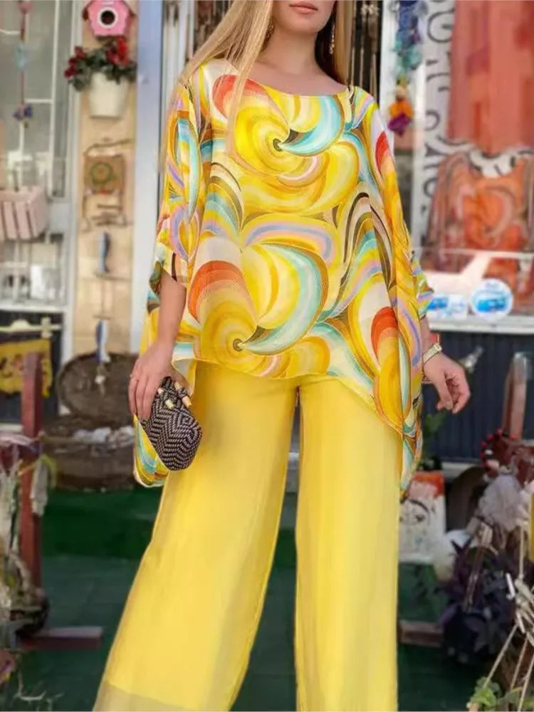 Conjunto Feminino de Chiffon Amarelo 3