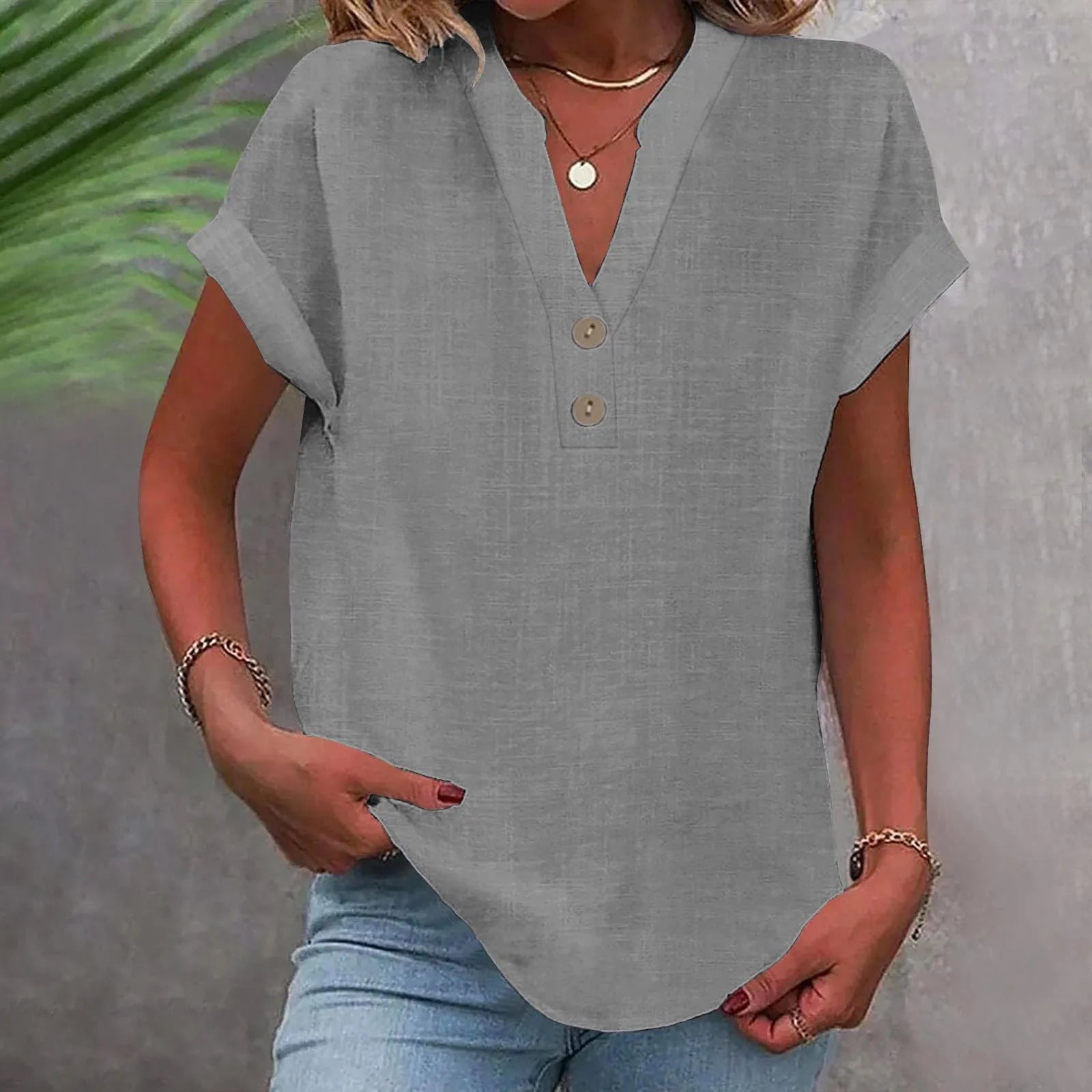 Blusa Casual com Botões Cinza 12