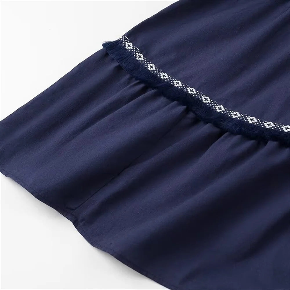 Vestido Longo Bordado Azul Marinho 04