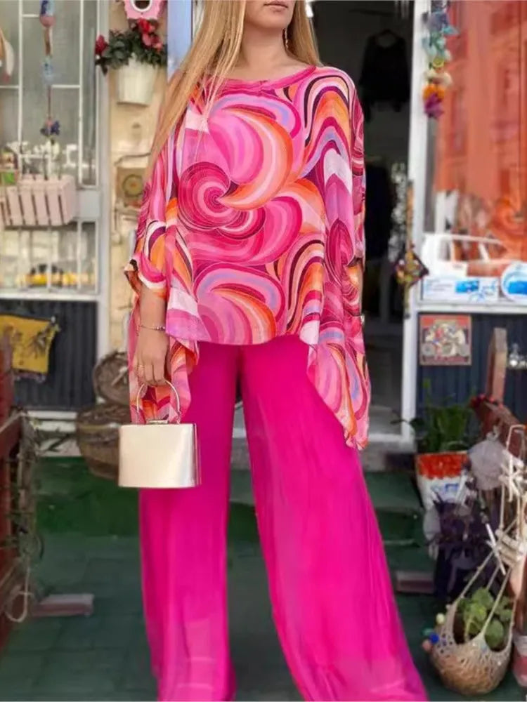 Conjunto Feminino de Chiffon Rosa 1