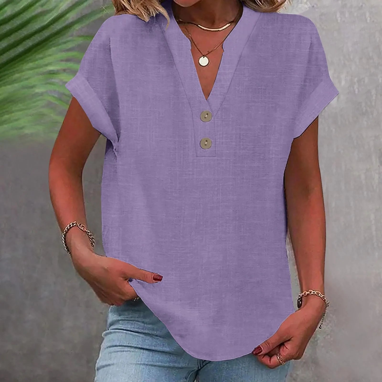 Blusa Casual com Botões Lilás 15