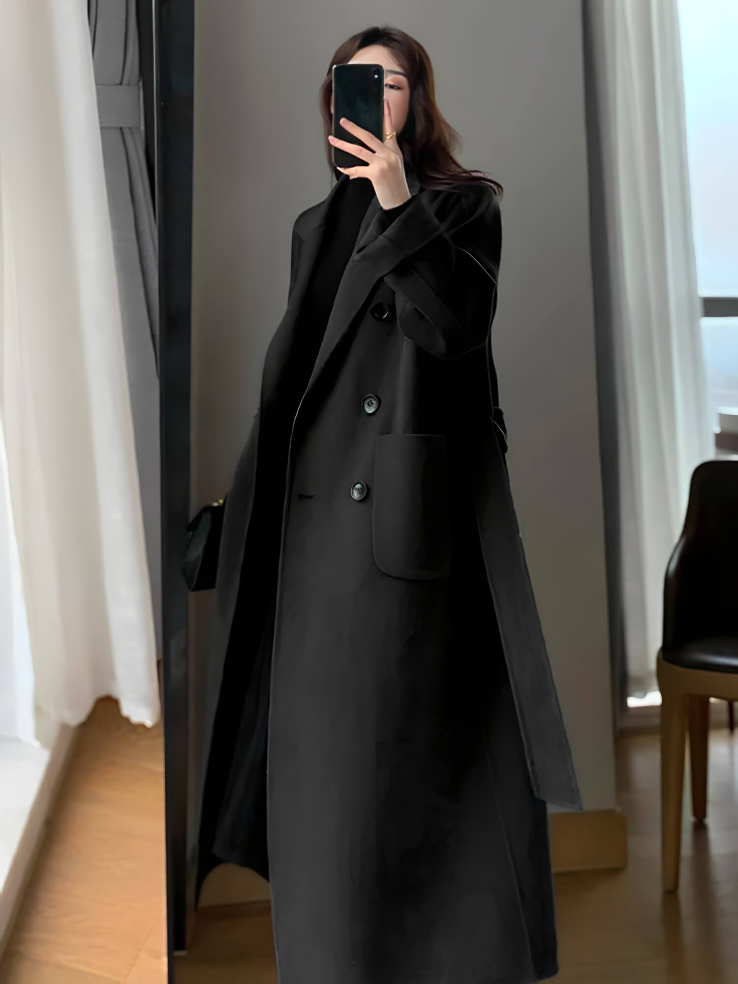 Casaco Feminino Longe de Lã Batida Preto 5