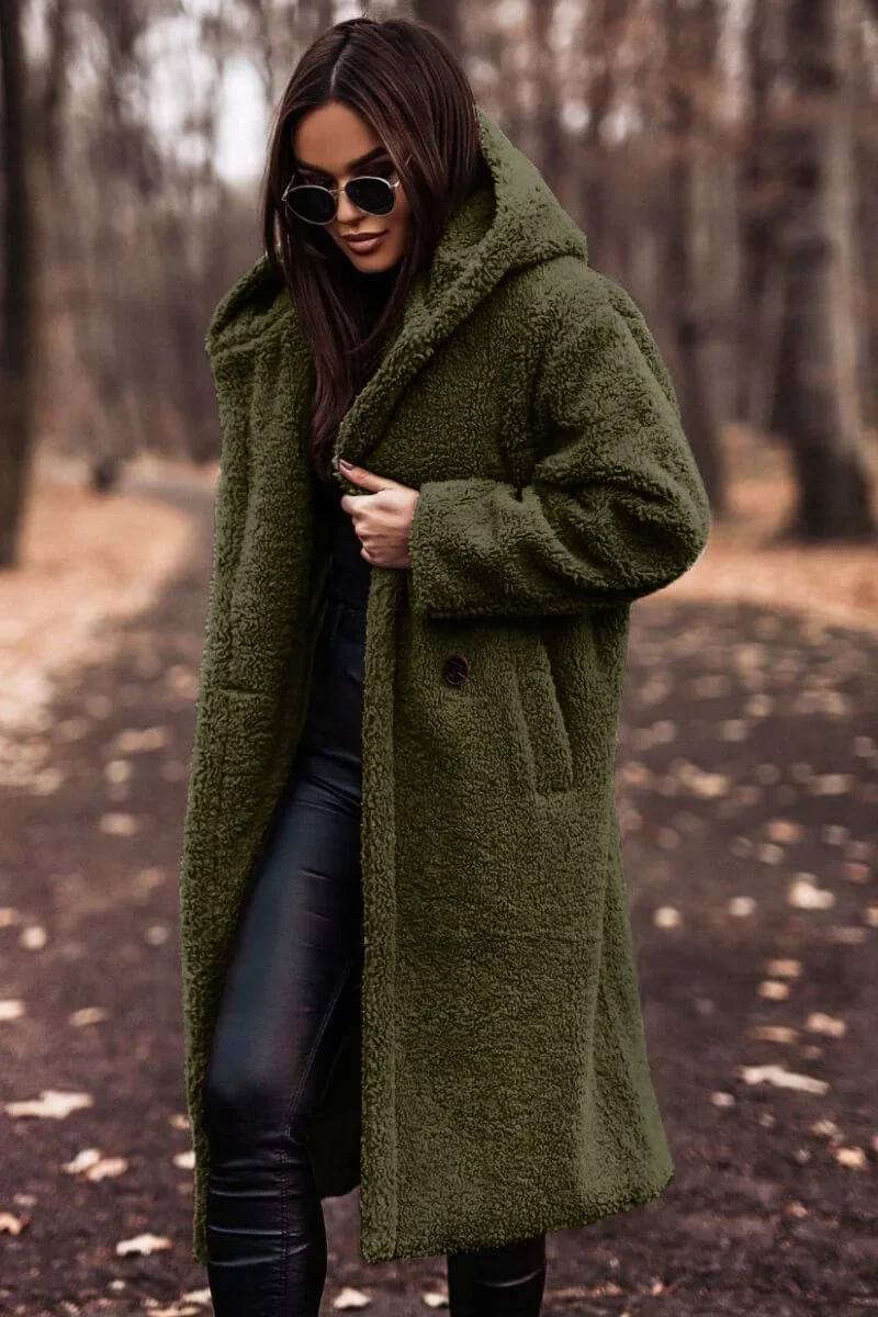 Casaco Feminino Longo com Capuz Verde 8