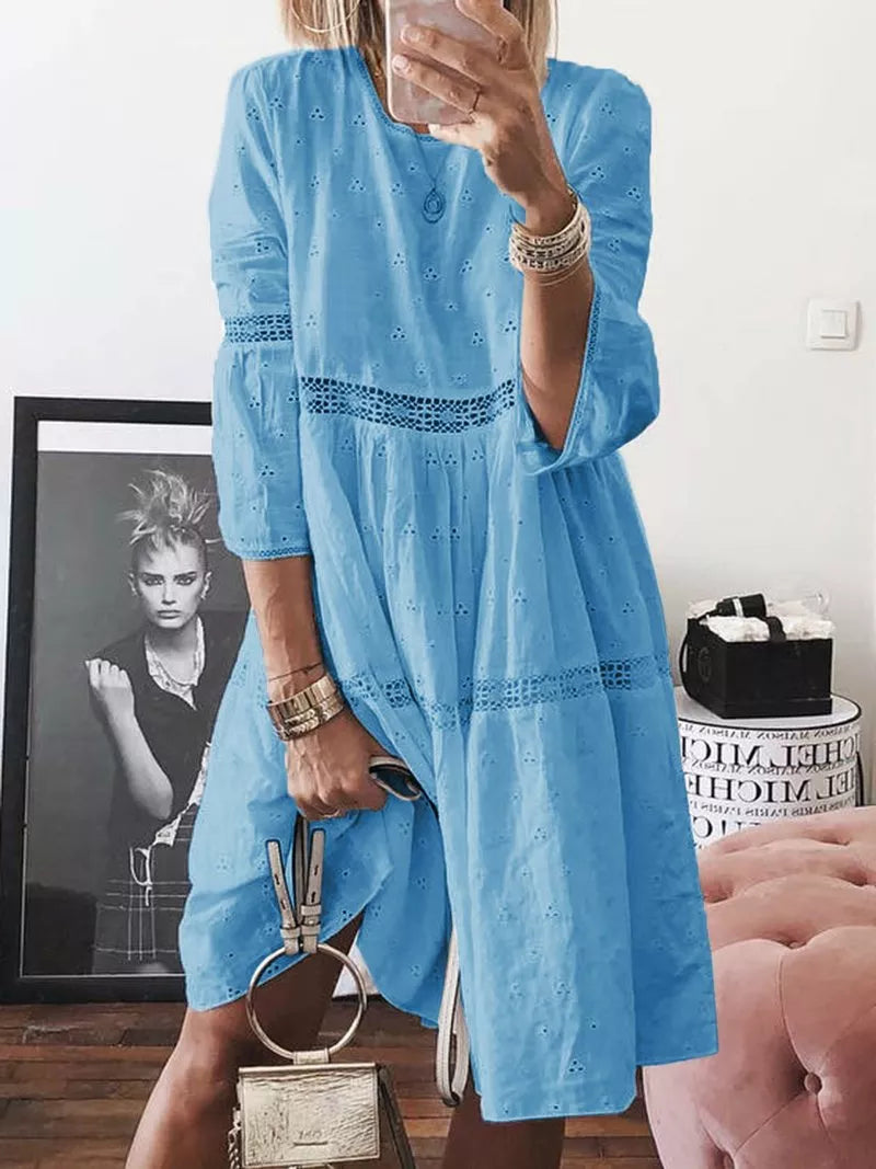 Vestido Mídi Manga e Saia de Camadas Marselha