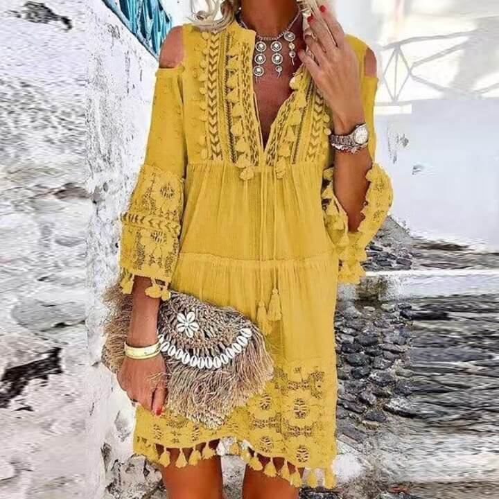 Vestido Curto Rendado Siena Amarelo / P 63