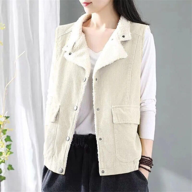 Colete Feminino de Veludo e Lã Branco 2