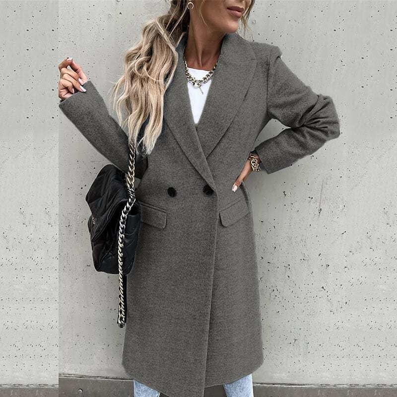 Casaco Feminino Longo de Lã Batida Cinza 5