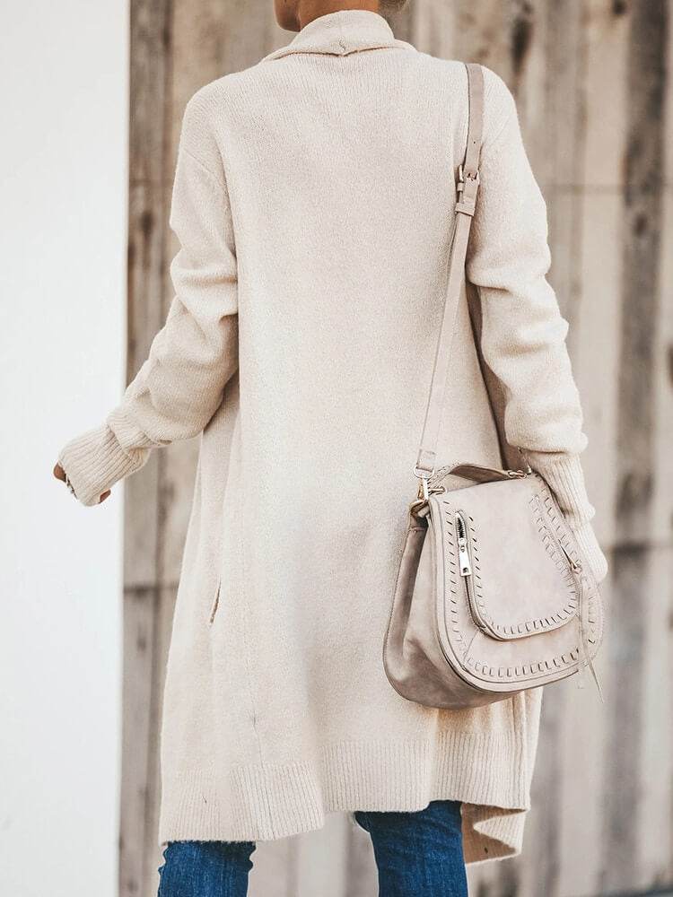 Cardigan Feminino Alongado Ponto Aberto Bege 2