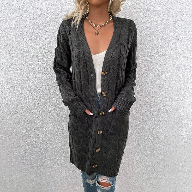 Cardigan Casual Alongado Feminino Cinza