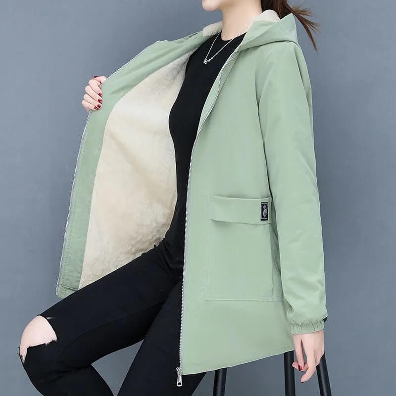 Jaqueta Feminina de Parka Forrada em Lã Verde Claro 4