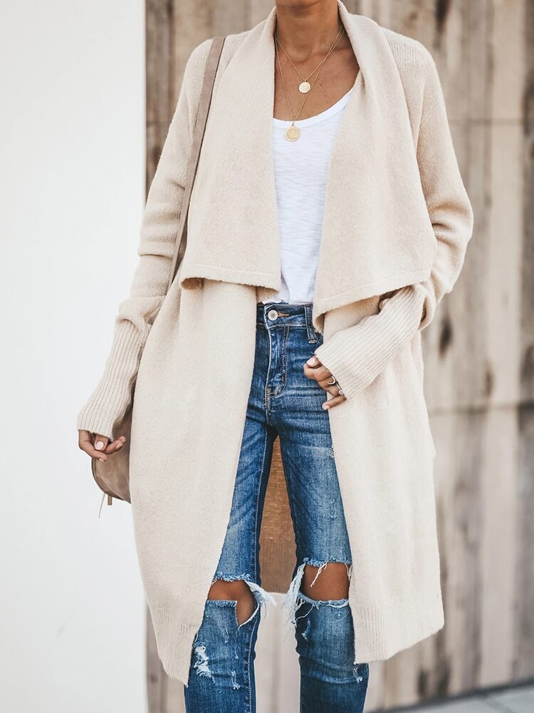Cardigan Feminino Alongado Ponto Aberto Bege 1