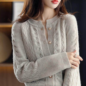 Cardigan Casual Vintage Feminino Cinza 1