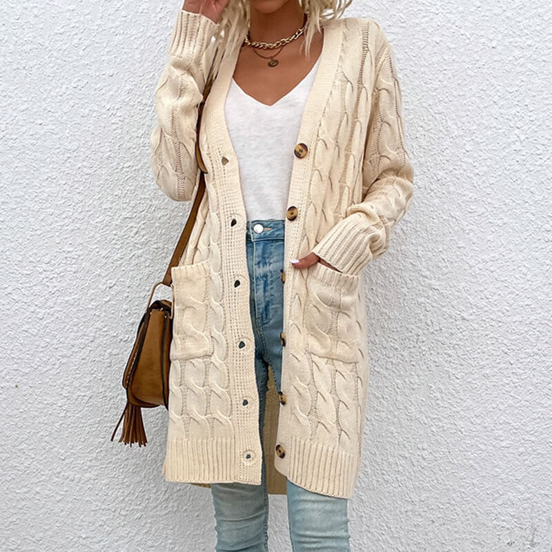 Cardigan Casual Alongado Feminino Bege