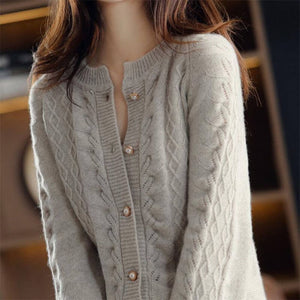 Cardigan Casual Vintage Feminino Cinza 2