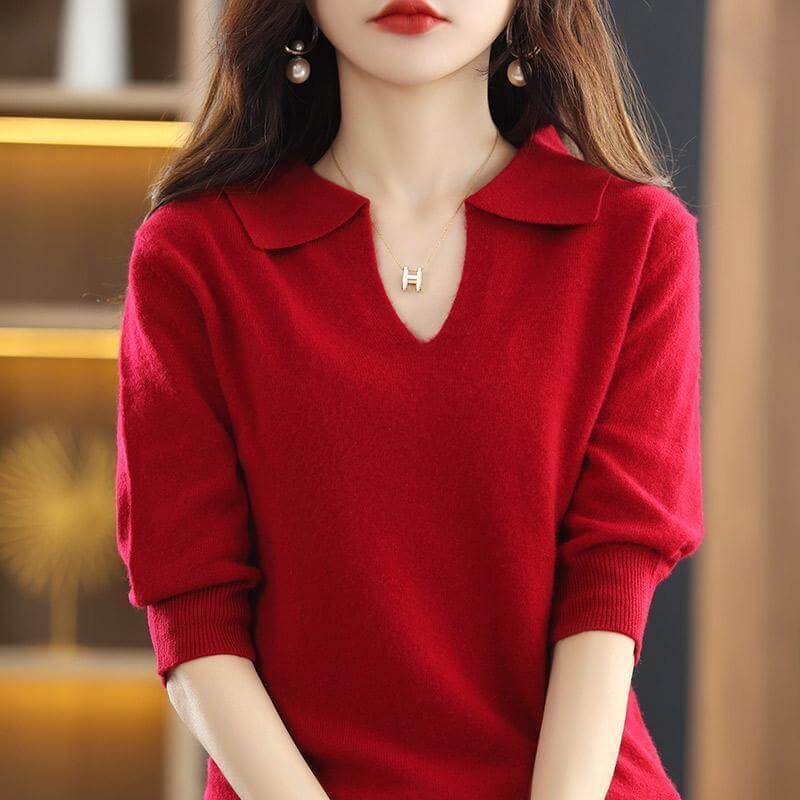 Suéter Feminino Gola Polo Decotado Vermelho
