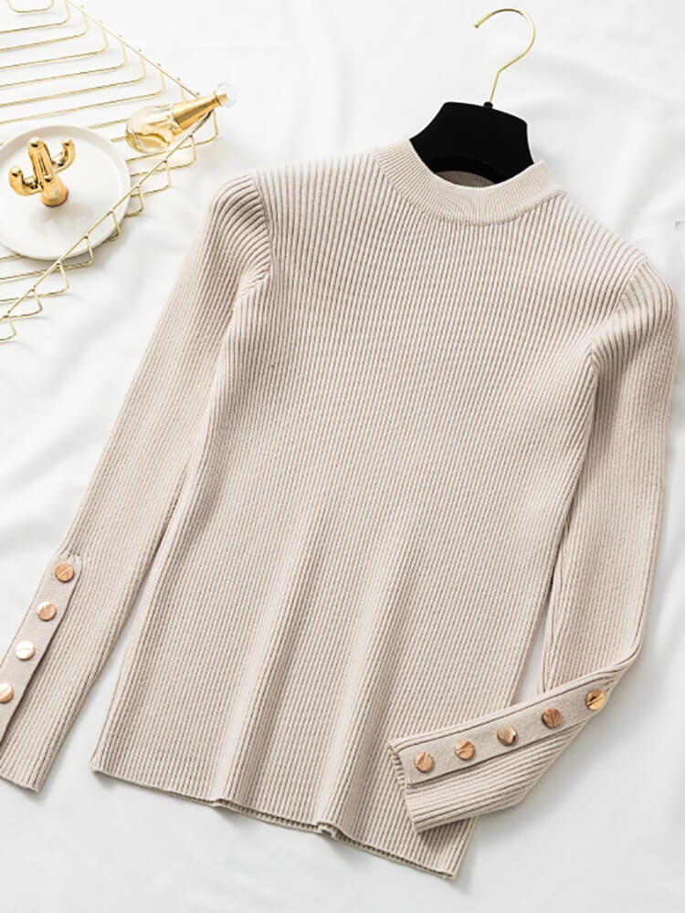 Suéter Casual Feminino Canelado Bege 6